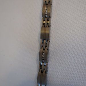 Mens Gennaro Jewelers Stainless Steel Skinny Link Bracelet With Crystals *